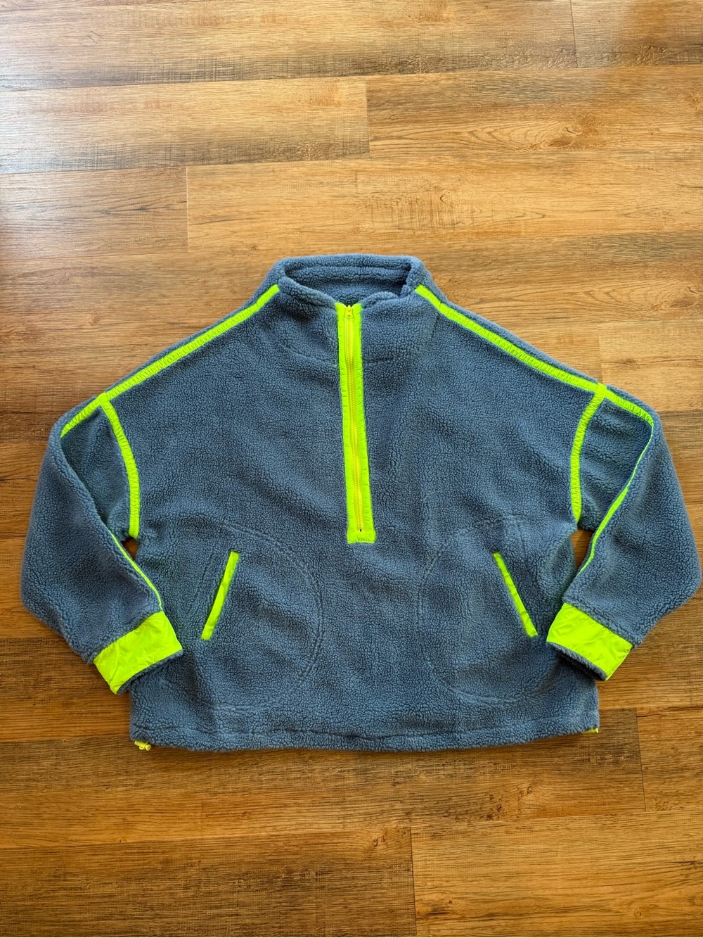LOVLOV Blue Sherpa Half-Zip Pullover with Neon Yellow Accents